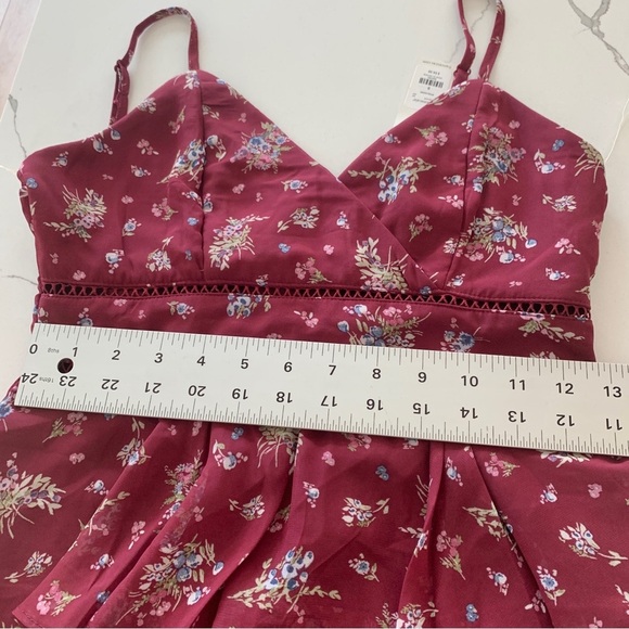 Burgundy Red Floral Print Tiered Ruffle Mini Dress - Picture 9 of 16